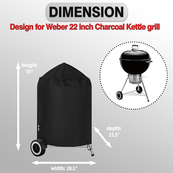 FEVERCOVER Grill Cover for Weber Kettle Charcoal 22 Inch, Heavy Duty Waterproof BBQ Grill Covers Fade Resistant