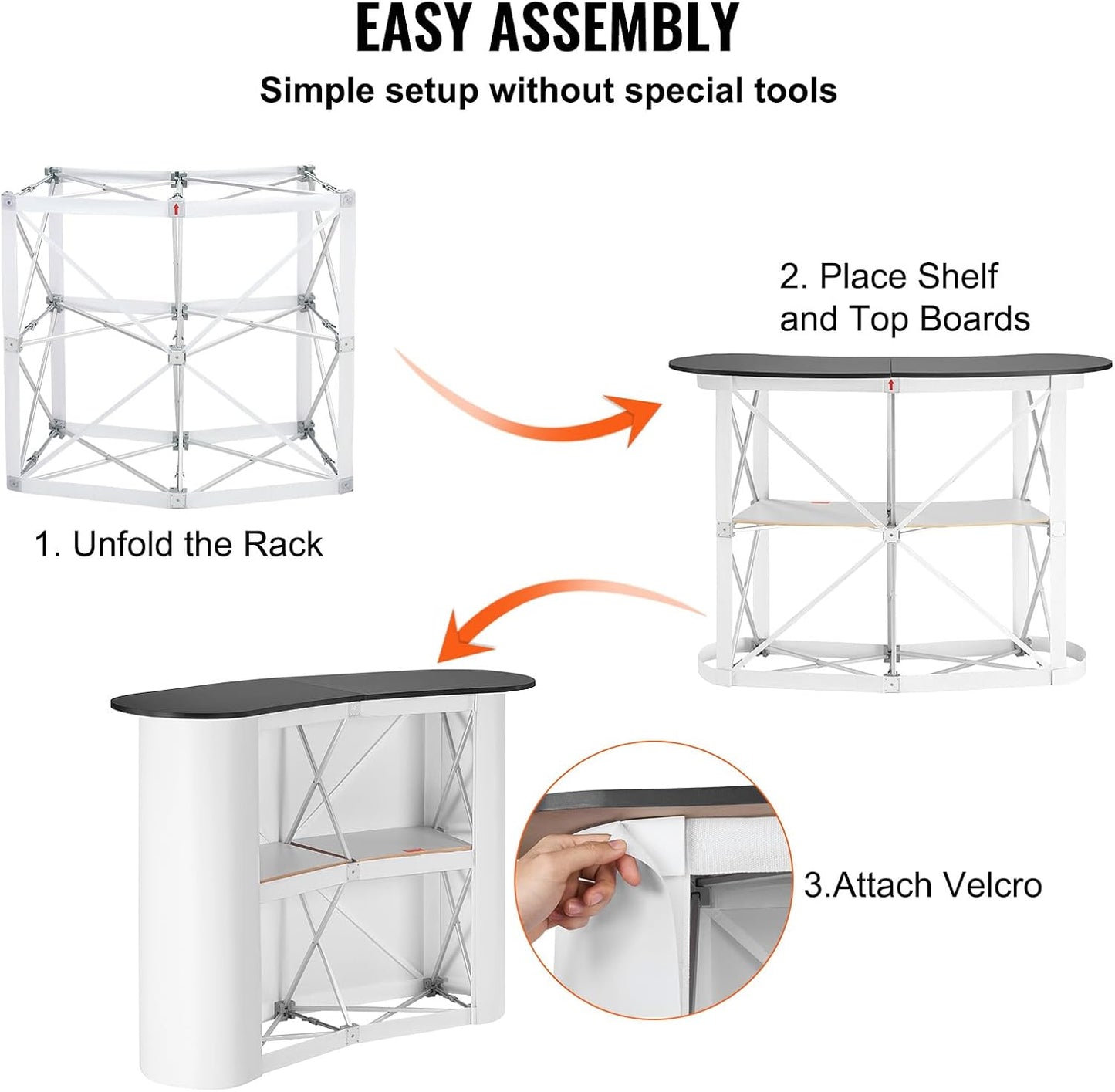 VEVOR Portable Tradeshow Podium Table - Foldable Exhibition Counter Stand | 51.18" x 18.31" x 37.4" with Storage Rack & Carrying Bag
