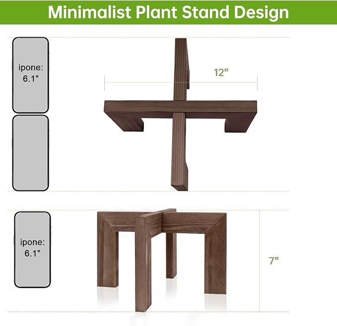 hismocal Modern Wood Plant Stand Indoor/Outdoor, Planter Stand Holder Rattan Flower Pot Stand (1 Pack- Wood Grain)