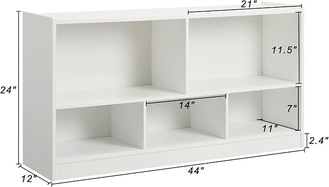 Kids Toy Storage Organizer, 5-Section Storage Cabinet for Organizing Books Toys, Wooden Bookshelf Daycare Furniture for School, Classroom Playroom, Nursery, Kindergarten (White)