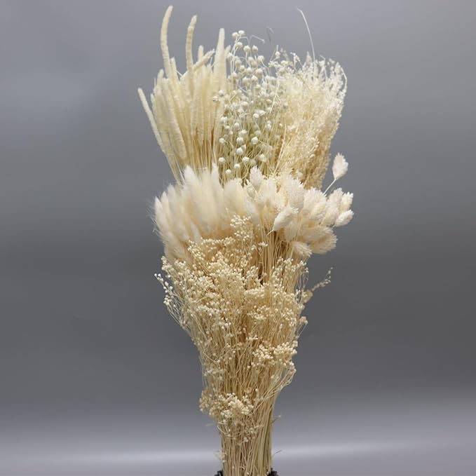 Dried Flower Bouquet & Floral Mix Premium Hand-Packed Natural Dried Plants for Home Decor, Bouquets, and Arrangements – Made in Italy (White)