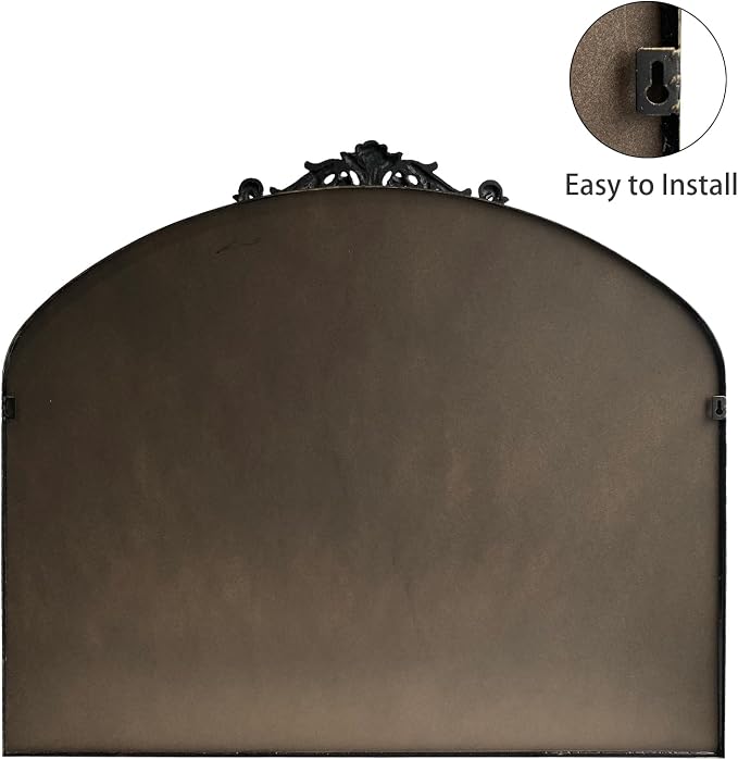 OUSHUAI Black Arched Mirror for Wall,Baroque Fireplace Mirror Decor,Brass Wall Mirror,Ornate Mirrors for Entryway/Bathroom/Living Room/Hallway 36"X30" …