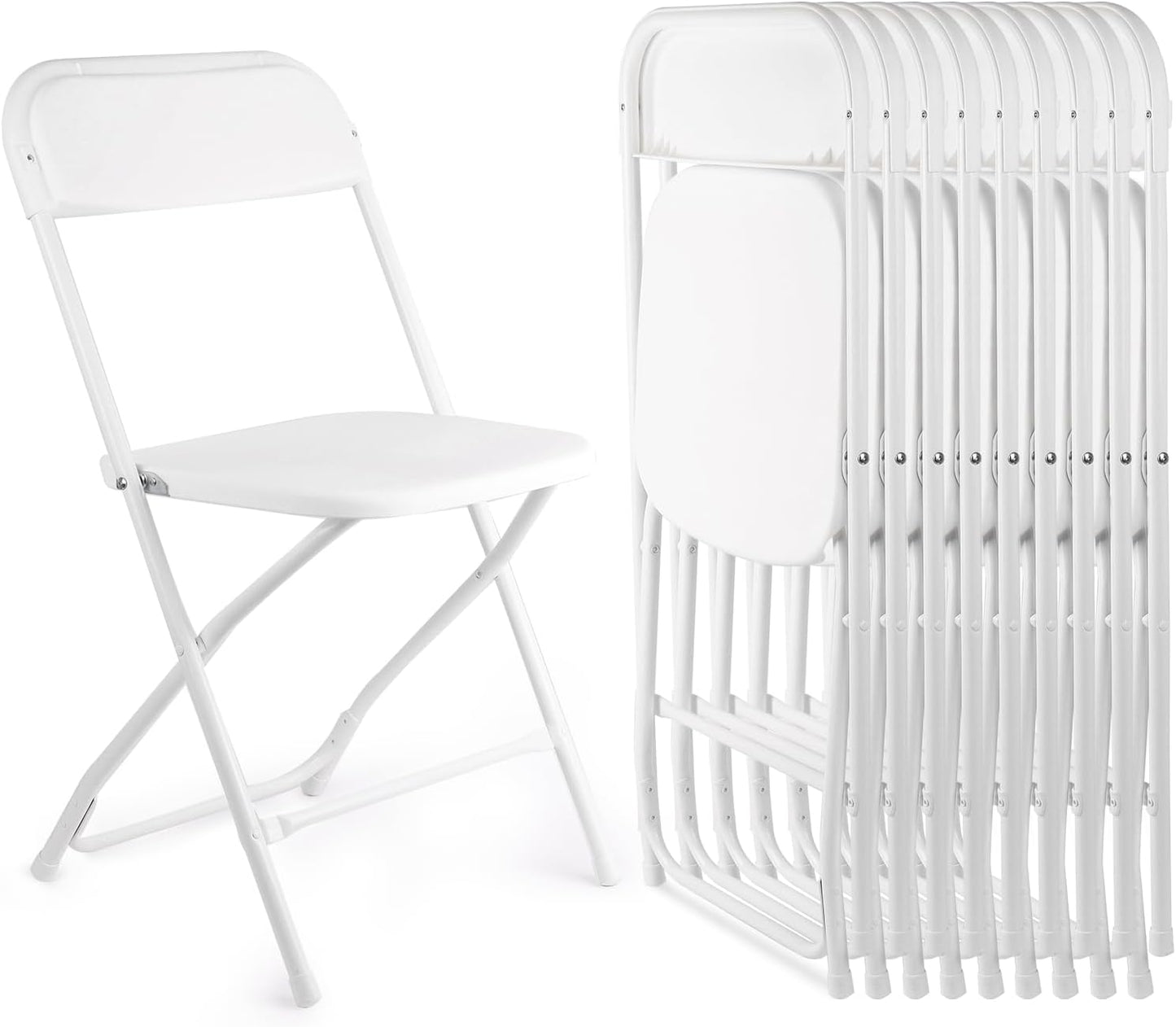 White Folding Chairs - 10 Pack Portable Stackable Design | Durable Indoor/Outdoor Use, 400lbs Capacity