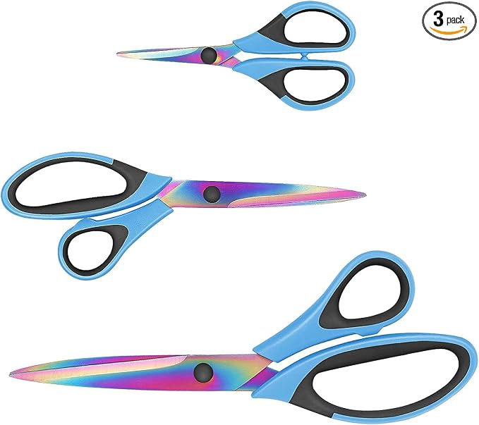 Uaugulft Sewing Shears for Fabric Cutting, Sharp Titanium Blades, Soft Grip Handle, Multi-Purpose Scissors Set of 3 Suitable for Families, Crafting, Office, and School Use, Blue/Black