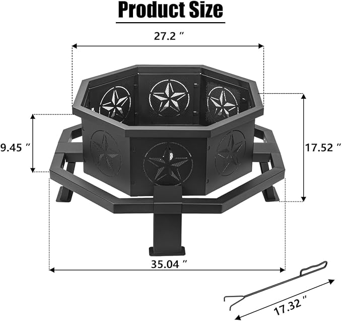 Verdeluxe 35 Inch Octagonal Fire Pit,Outdoor Fire Pit,Wood Burning Firepit for Bonfire,Firepits for Outside,Camping, Backyard, Patio,Bonfire,Garden