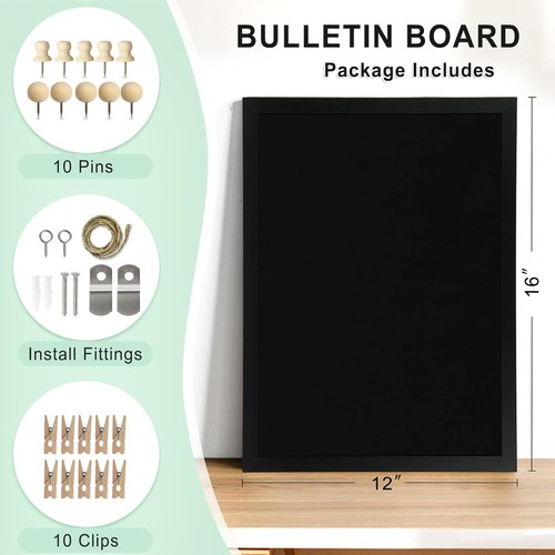 Dollar Boss Black Cork Board - Double-Sided 16''X12'' Linen Design | Stylish Wall Bulletin Board for Home & Office