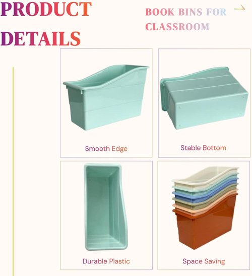 RAUVOLFIA 6 Pack Book Bins - Durable Plastic Vertical Organizer for Classroom & Office | Boho Style