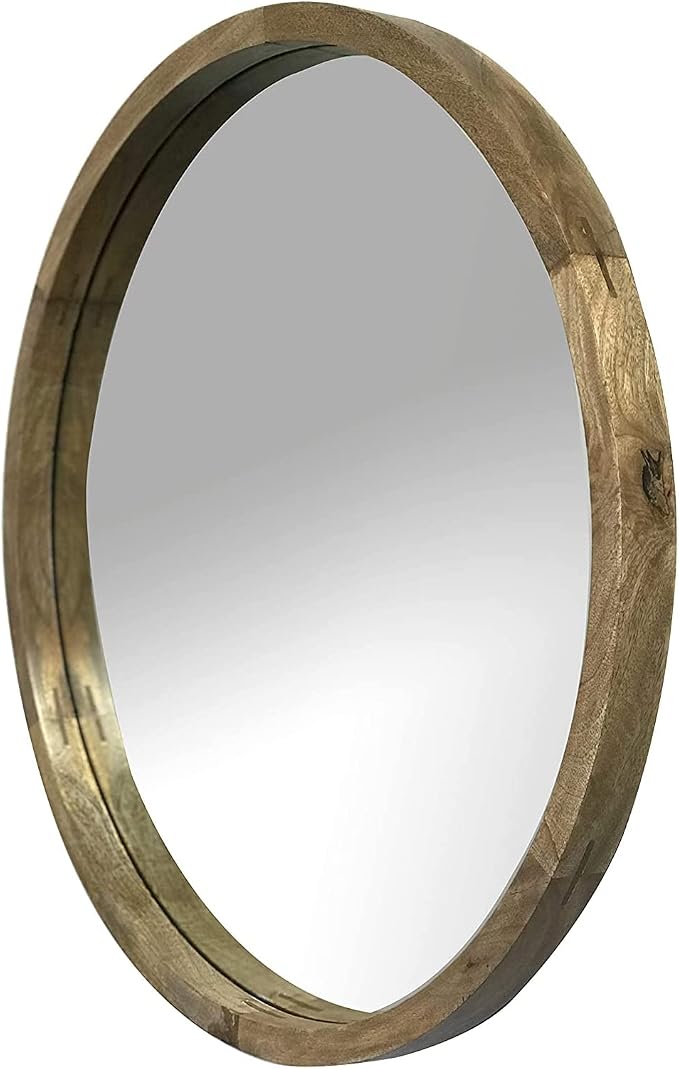 Handcrafted Decorative Pure Wooden Mirror for Wall Décor (28 inches, Natural Brown)