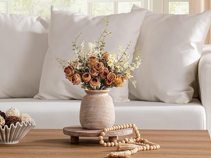 Ceramic Rustic Vase, Small Flower Farmhouse Vases Home Decor, 6“ Terracotta Pottery Decorative Pampas Vase for Table Living Room Entryway Mantel Bookshelf Bedroom Bathroom Kitchen-Yellow