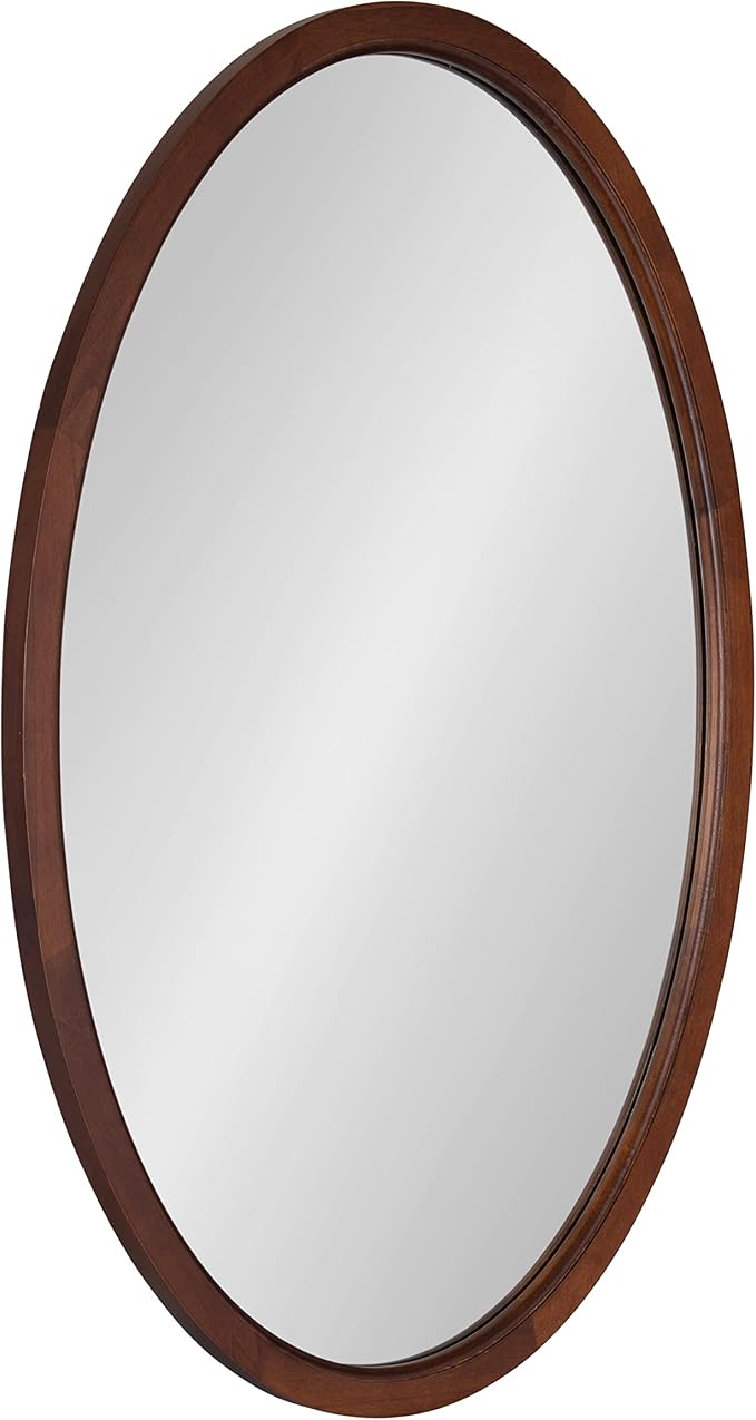 Kate and Laurel Hogan Farmhouse Oval Framed Wall Mirror; 24 x 36; Dark Walnut; Decorative Traditional Wood Mirror with Soft Curvature and Modern Oval Shape