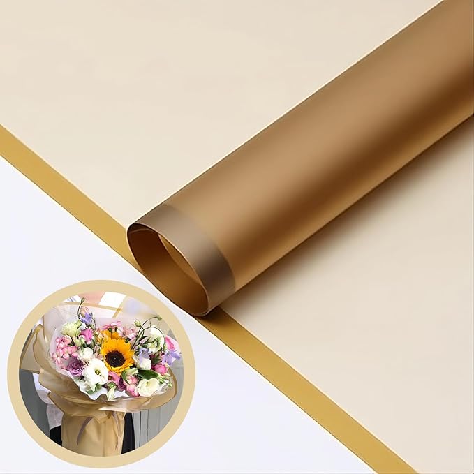 BBJ WRAPS White Wrapping Paper for Flowers, Frosted Flower Bouquet Wrapping Paper, Korean Paper for Bouquets, Valentine's Day Mother's Day Florist Supplies 20 Sheets (Gold)