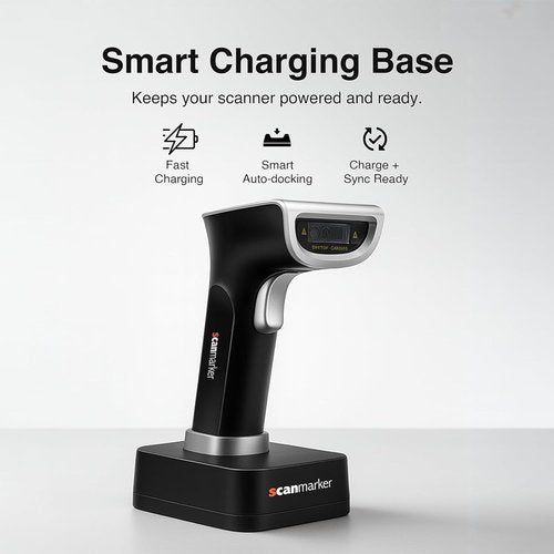 Scanmarker Wireless Barcode Scanner - Boost Speed & Accuracy with Bluetooth & 2.4G Modes | Handheld QR Scanner with Charging Stand for Laptop, iOS & Android