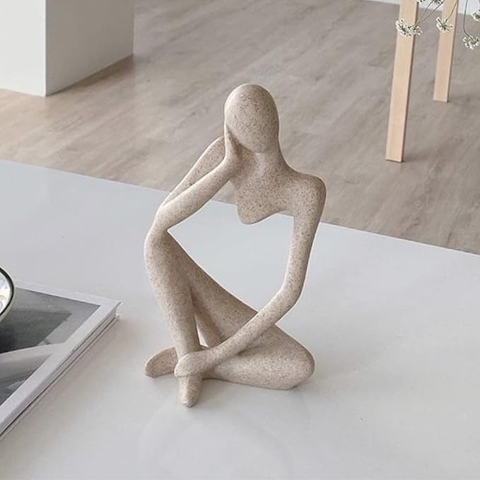 Thinker Statues And Sculptures, Sandstone Resin Thinker Statue Ornaments, Abstract Style Sculptures, Housewarming Gifts, Housewarming Decorations, Living Room Dining Desk Decorations (Right, Small)