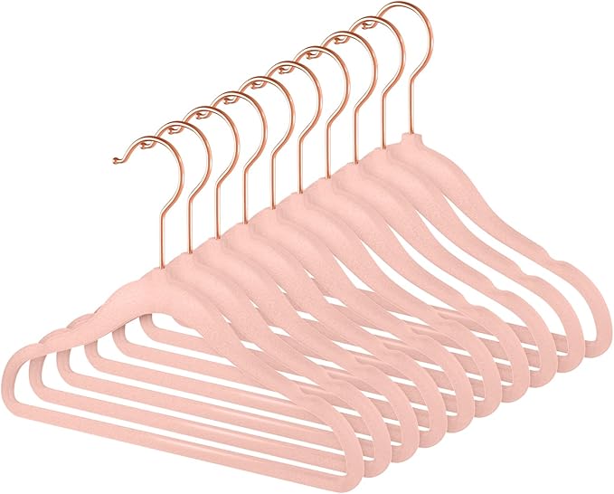 MIZGI Premium Kids Velvet Hangers (Pack of 50) with Copper/Rose Gold Hooks,Space Saving Ultra Thin,Non Slip Baby Hangers for Children's Skirt Dress Pants,Clothes Hangers(Blush Pink)