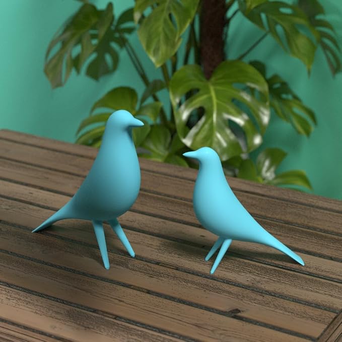 Mid Century Modern Retro Style Bird Family Decor Vintage Look Figurines 1960s 50s MCM Midmod Set of 2 Office Decoration Home Living room Gift (Light Blue)