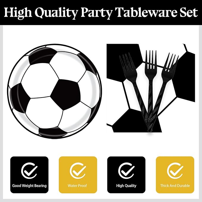 72 Pcs Soccer Paper Plates and Napkins Party Supplies, Soccer Birthday Party Decorations Disposable Party Plates and Napkins Tableware Set for Sports Theme Birthday Party Baby Shower Serves 24