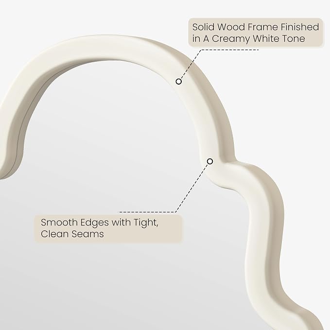 40"x24" French Country Arched Mirror, Creamy Off-White Wood Frame for Fireplace Mantel, Large Farmhouse Wall Mirror for Bathroom Vanity & Bedroom, Warm Beige Tone
