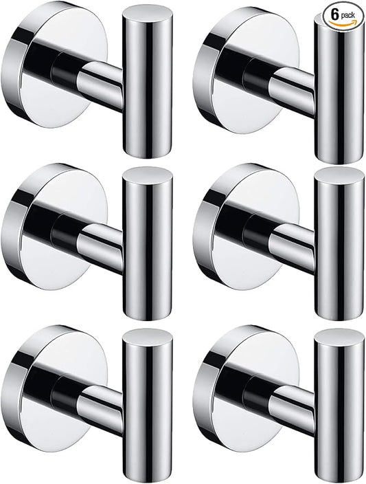 Nolimas Towel Coat Hook Polished Chrome SUS304 Stainless Steel Bathroom Clothes Cabinet Closet Sponges Robe Hook Wall Mounted Round Kitchen Heavy Duty Door Hanger 6 Packs