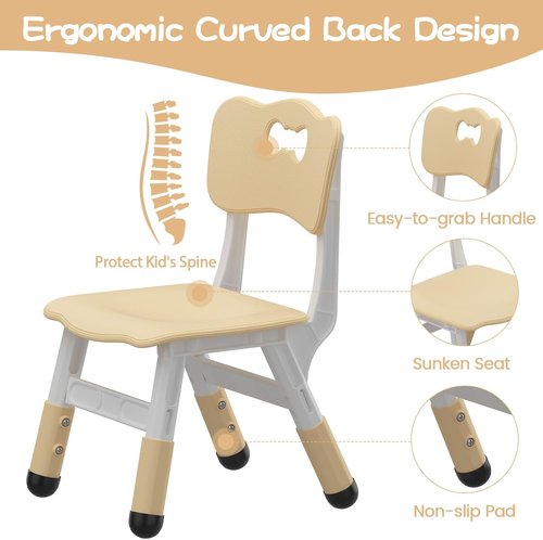 Skiennix 3-Level Adjustable Toddler Chair Set - Ergonomic Lightweight Plastic, 180 Lbs Capacity, Yellow | 2 Pack