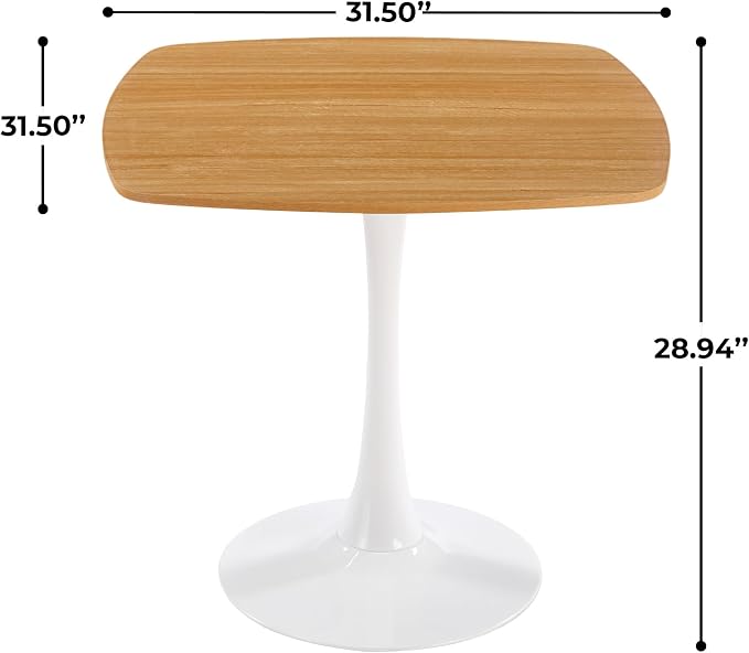 31.5 Inch Square Dining Table for 2 to 4 Person Mid Century Modern Tulip Table with Metal Pedestal Base Thick MDF Top for Apartment Kitchen Bistro Office, Oak and White
