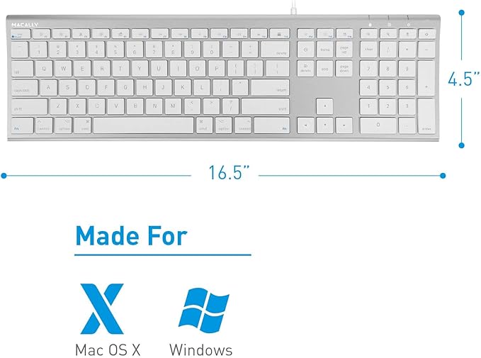 Macally Ultra Slim Wired Computer Keyboard and a Silent Wired Mouse, Ultimate Apple Accessories