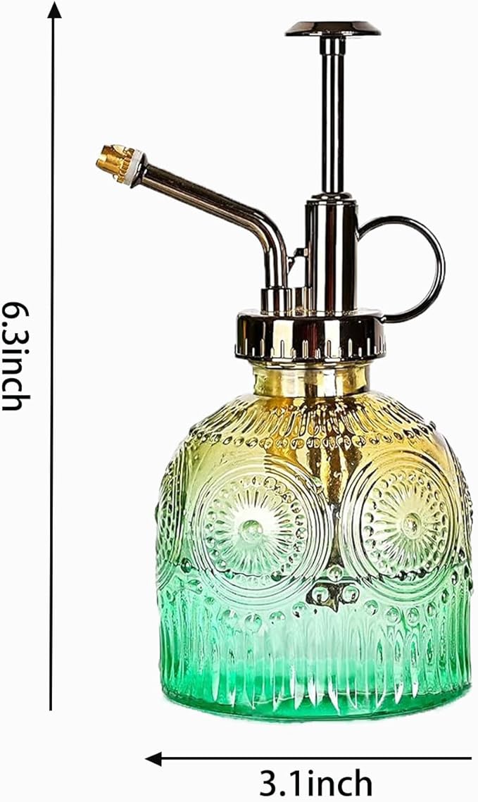 Glass Plant Mister Spray Bottle, 230ML Vintage Plant Spritzer, Succulent Watering Bottle Glass with Top Pump, Small Plants Sprayer Watering Can for Indoor Outdoor House