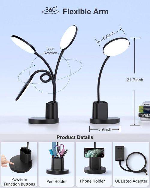 Sailstar LED Desk Lamp - 3 Lighting Modes, 800LM Eye-Caring Light with Touch Control & Pen Holder | Black