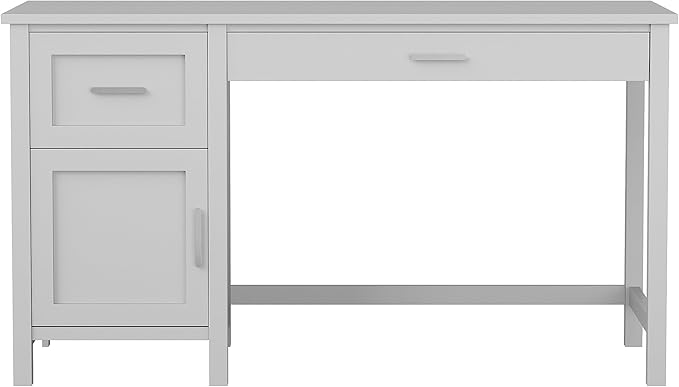 Martha Stewart Hutton Shaker Style Home Office Desk with Storage in Gray with Brushed Nickel Hardware