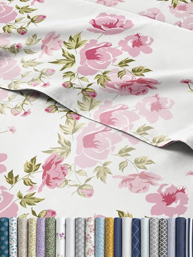 Floral Sheets - Pink Floral Bed Sheet Set - 1 Flat, 1 Fitted & 1 Pillowcase w/ Deep Pockets - Comfy, Wrinkle & Fade Free - Boho Botanical Bedding - Ultra-Soft, Breathable & Cooling - Twin XL Size Set