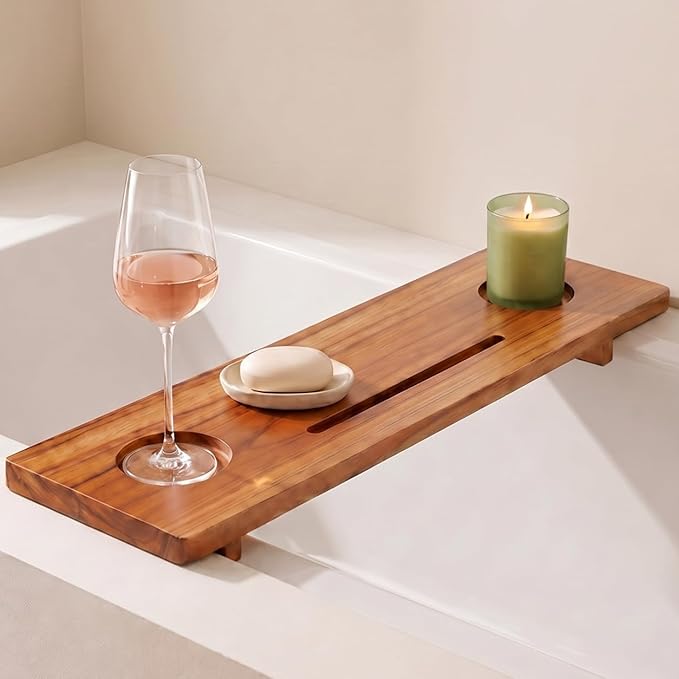 Teak Bathtub Tray for Tub 29” | Bath Tub Tray Wood for Small Tubs, Bath Tray for Tub, Bathtub Trays for Tub, Bath Table Tray for Home Spa | Fjord by JapandiSpirit