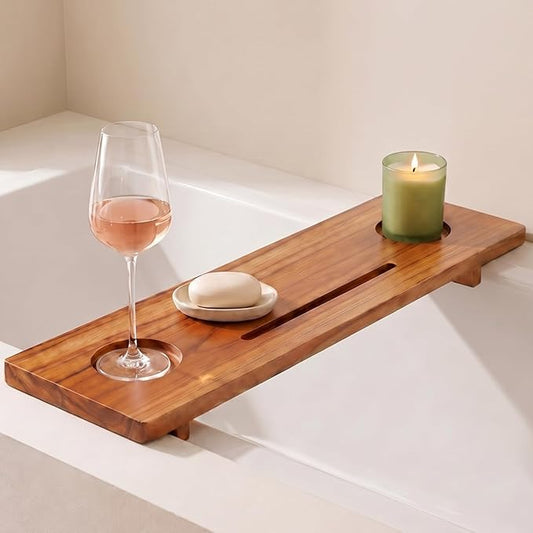 Teak Bathtub Tray for Tub 29” | Bath Tub Tray Wood for Small Tubs, Bath Tray for Tub, Bathtub Trays for Tub, Bath Table Tray for Home Spa | Fjord by JapandiSpirit