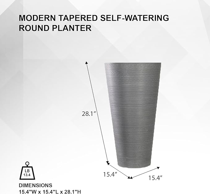 XBrand Modern 28-Inch Tall Round Planter, Modern Tapered Planter Perfect for Indoor & Outdoor Planter, Patio Décor, Gray