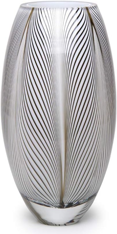 Ca D Oro Glass Vase White Feather Pattern Hand Blown Murano-Style Art Glass - Model 54 MS