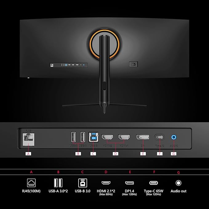 INNOCN 45C1R 45 Inch 5120 x 1440p Ultrawide Curved Gaming Monitor, R1500, HDR400, USB Type-C 90W Power Delivery, PIP/PBP, Built-in Speaker, Height Adjustable, Black