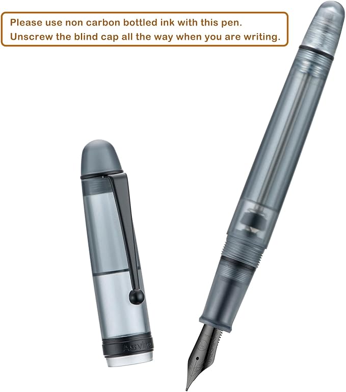 Asvine V126 Vacuum Filling Fountain Pen, Matte Black Acrylic Extra Fine Nib, Large-Capacity Pen with Gift Case