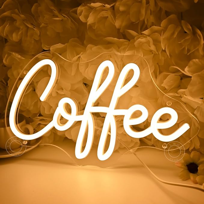 SYLHOME Coffee Led Neon Light Sign Home Bedroom Business Cafe Wall Sign Decor Club Coffee Bar Station Shop Kitchen Light Up Sign 11.8" X 6.69" USB