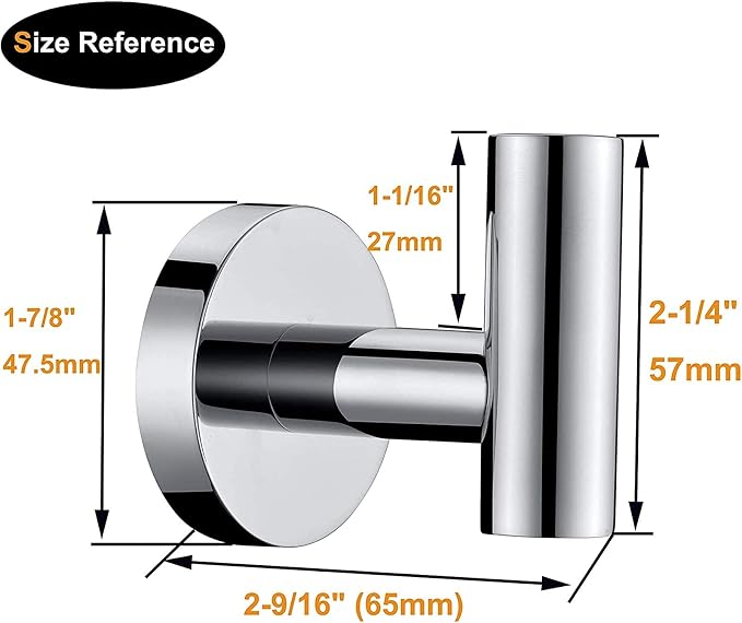 Nolimas Towel Coat Hook Polished Chrome SUS304 Stainless Steel Bathroom Clothes Cabinet Closet Sponges Robe Hook Wall Mounted Round Kitchen Heavy Duty Door Hanger 6 Packs