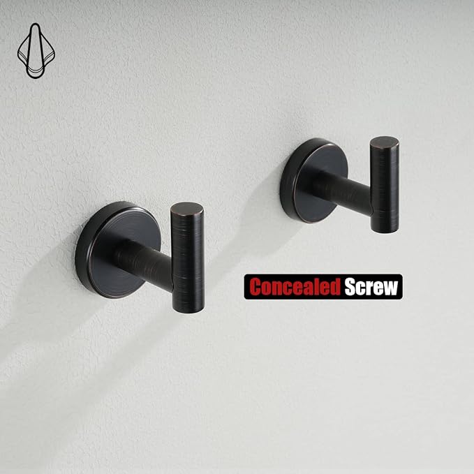 JQK Bathroom Towel Hook Oil Rubbed Bronze, 304 Stainless Steel 0.8mm Coat Robe Clothes Hook for Bathroom Kitchen Garage Wall Mounted (Pack of 4), TH100-ORB-P4