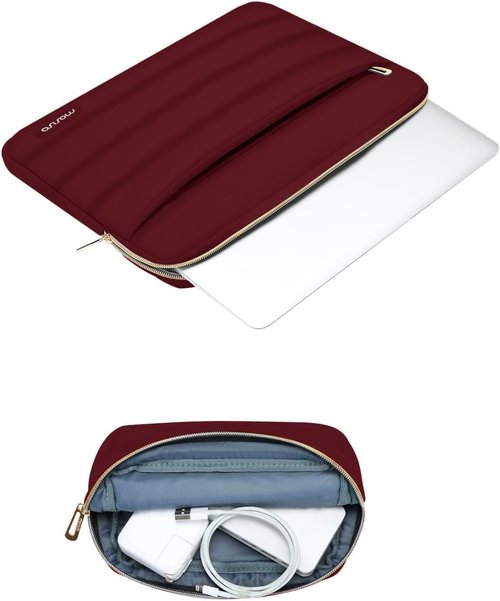 MOSISO 16-Inch Laptop Case - Puffy Sleeve Compatible with MacBook Pro & More | Red Polyester Bag