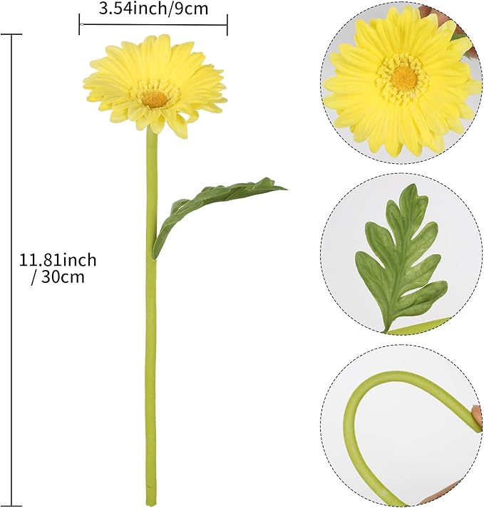 8PCS Yellow Fake Daisies Small Artificial Flowers 11.8” Daisy Bouquet for Table Centerpiece Arrangement Bathroom Kitchen Home Decor