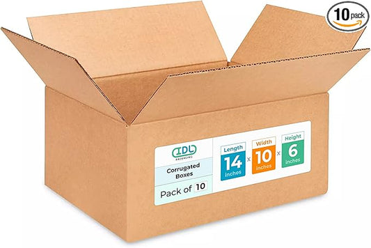 Medium Moving & Shipping Boxes 14x10x6 inches (10-Pack) - Extra Strength 200 lb vs Regular - Corrugated Cardboard Boxes for Delivery - Box for Shipping - Packing Box for Shipping by IDL Packaging