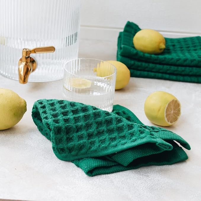 sea me at home Waffle Washcloths Set, 100% Turkish Cotton (Forest Green)