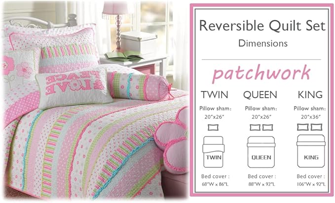 Cozy Line Home Fashions Pink Polka Dot Flower Girl 100% Cotton Reversible Quilt Bedding Set, Coverlet, Bedspread (Greta Pastel, Queen - 3 Piece: 1 Quilt + 2 Shams)