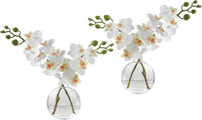 Artificial Orchid White Artificial Flower 10 in Small Fake Plant Table Shelf Decor Flower with Vase Fake Water