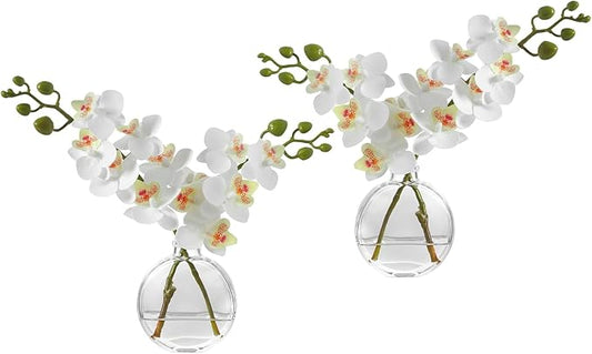 Artificial Orchid White Artificial Flower 10 in Small Fake Plant Table Shelf Decor Flower with Vase Fake Water