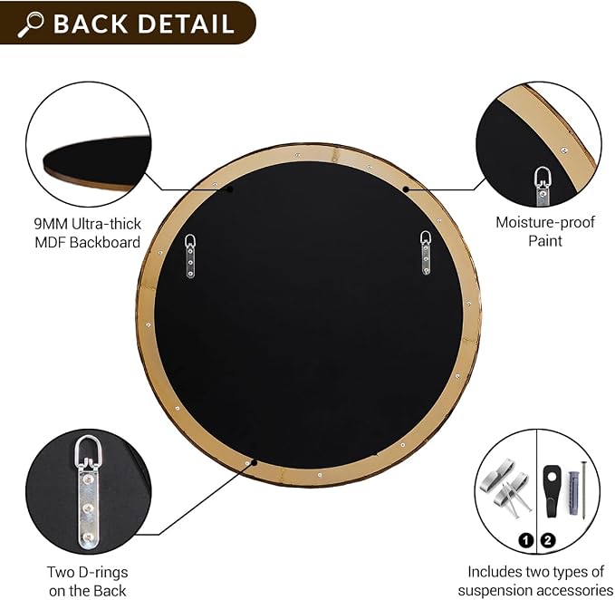 ANDY STAR 24 Inch Hand-Forged Round Gold Mirrors, Solid Steel Frame Antique Brass Bathroom Round Wall Mirror for Over Sink, Vanity Hammered Circle Mirror for Vintage, Farmhouse, Rustic