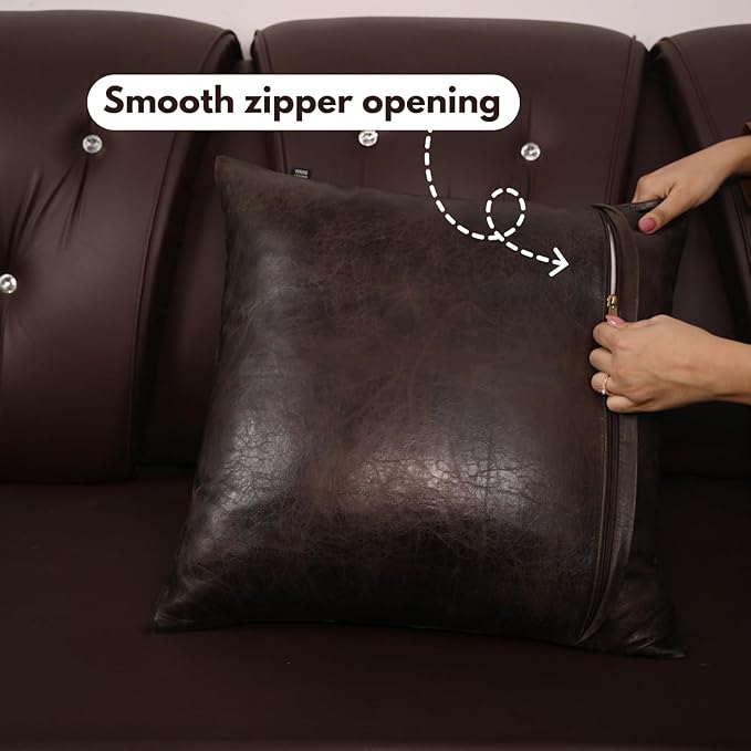 D DOLLY LAMB Lambskin Leather Pillow Cover - Sofa Cushion Case - Decorative Throw Covers for Living Room & Bedroom, 16x16 Inches - Dark Brown Crunch Plain Pack of 1