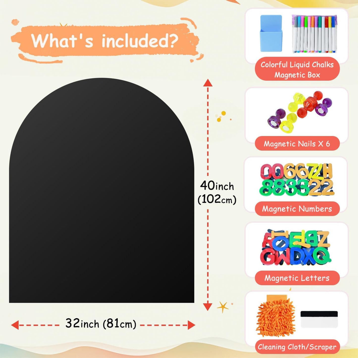 Skiennix Magnetic Wall Decal - 40x32 Inches Black Chalkboard with Accessories for Home & Playroom