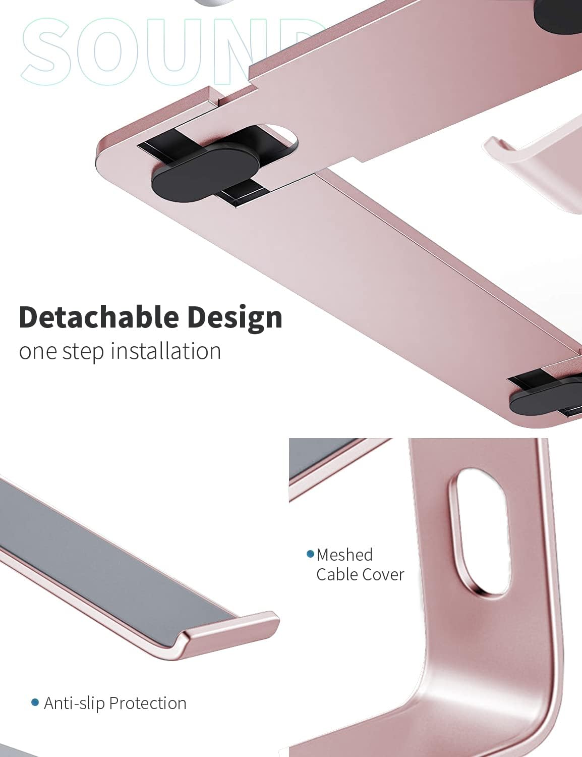 SOUNDANCE Laptop Stand - Ergonomic Aluminum Riser for 10 to 15.6 Inch Laptops | Stylish Gold Pink Finish
