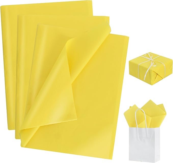 BEISHIDA 100 Sheets Yellow Tissue Paper Bulk, Wrapping Tissue Paper for Gift Bags, 14 x 20 Inch Gift Wrap for Birthday Wedding Graduation DIY Crafts Holiday Flowers